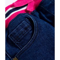 Babyhug Denim Mid Thigh Ribbed Waist Washed Skirt With Bow Applique - Navy Blue