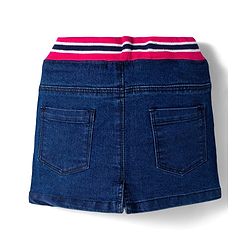 Babyhug Denim Mid Thigh Ribbed Waist Washed Skirt With Bow Applique - Navy Blue