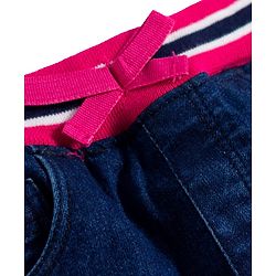 Babyhug Denim Mid Thigh Ribbed Waist Washed Skirt With Bow Applique - Navy Blue