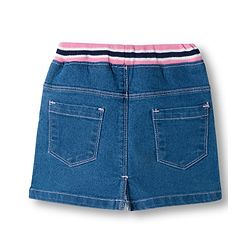 Babyhug Denim Mid Thigh Ribbed Waist Washed Skirt With Bow Applique - Navy Blue