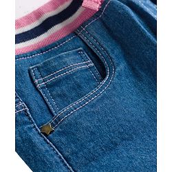 Babyhug Denim Mid Thigh Ribbed Waist Washed Skirt With Bow Applique - Navy Blue