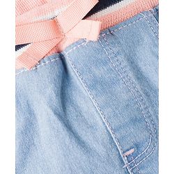 Babyhug Denim Mid Thigh Ribbed Waist Washed Skirt With Bow Applique - Navy Blue