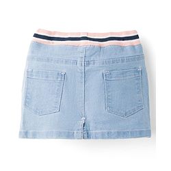 Babyhug Denim Mid Thigh Ribbed Waist Washed Skirt With Bow Applique - Navy Blue