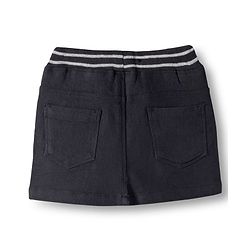 Babyhug Denim Mid Thigh Ribbed Waist Washed Skirt With Bow Applique - Navy Blue