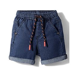Babyhug Denim Mid Thigh Washed Shorts With Stretch - Navy Blue