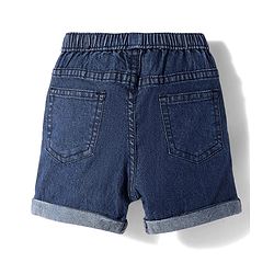 Babyhug Denim Mid Thigh Washed Shorts With Stretch - Navy Blue