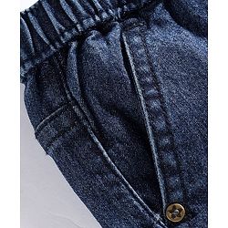Babyhug Denim Mid Thigh Washed Shorts With Stretch - Navy Blue