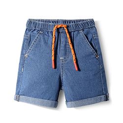 Babyhug Denim Mid Thigh Washed Shorts With Stretch - Blue