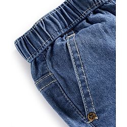 Babyhug Denim Mid Thigh Washed Shorts With Stretch - Blue