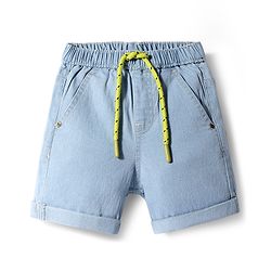 Babyhug Denim Mid Thigh Washed Shorts With Stretch - Blue
