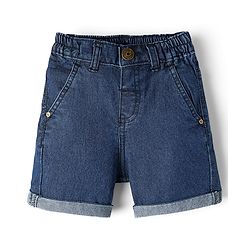 Babyhug Denim Mid Thigh Washed Shorts With Stretch - Navy Blue
