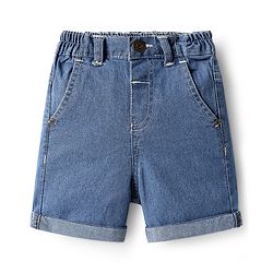 Babyhug Denim Mid Thigh Washed Shorts With Stretch - Blue