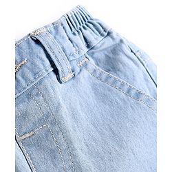 Babyhug Denim Mid Thigh Washed Shorts With Stretch - Navy Blue