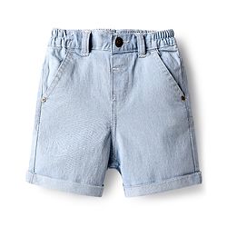 Babyhug Denim Mid Thigh Washed Shorts With Stretch - Navy Blue