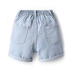 Babyhug Denim Mid Thigh Washed Shorts With Stretch - Navy Blue