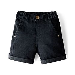 Babyhug Denim Mid Thigh Washed Shorts With Stretch - Navy Blue