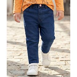 Babyhug Denim Full Length Washed Jeans With Stretch - Navy Blue