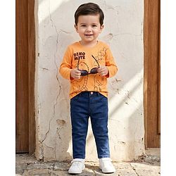 Babyhug Denim Full Length Washed Jeans With Stretch - Navy Blue