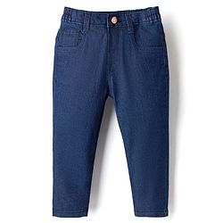 Babyhug Denim Full Length Washed Jeans With Stretch - Navy Blue