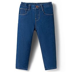 Babyhug Denim Full Length Washed Jeans With Stretch - Navy Blue