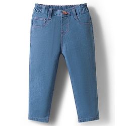 Babyhug Denim Full Length Washed Jeans With Stretch - Navy Blue