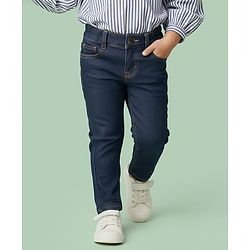 Babyhug Denim Jeans Full Length Washed Jeans With Stretch - Navy Blue