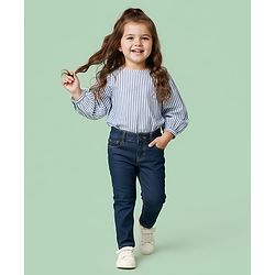 Babyhug Denim Jeans Full Length Washed Jeans With Stretch - Navy Blue
