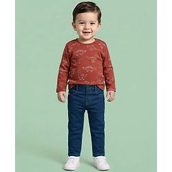 Babyhug Denim Full Length Wahsed Jeans With Stretch - Navy Blue