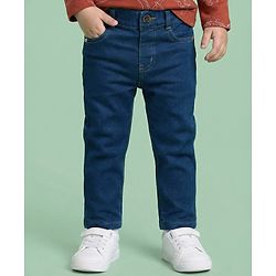 Babyhug Denim Full Length Wahsed Jeans With Stretch - Navy Blue