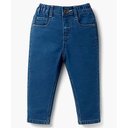 Babyhug Denim Full Length Wahsed Jeans With Stretch - Navy Blue