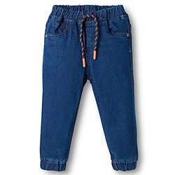Babyhug Denim Full Length Washed Joggers with Stretch - Navy Blue