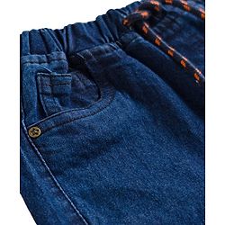 Babyhug Denim Full Length Washed Joggers with Stretch - Navy Blue