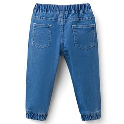 Babyhug Denim Full Length Washed Joggers with Stretch - Navy Blue