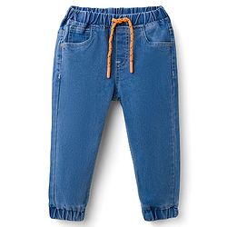 Babyhug Denim Full Length Washed Joggers with Stretch - Navy Blue
