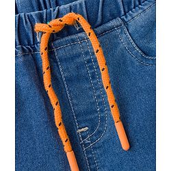 Babyhug Denim Full Length Washed Joggers with Stretch - Navy Blue