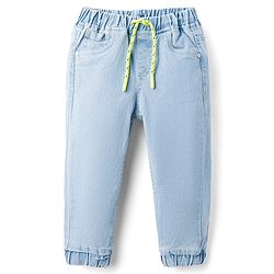 Babyhug Denim Full Length Washed Joggers with Stretch - Navy Blue