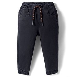 Babyhug Denim Full Length Washed Joggers with Stretch - Navy Blue