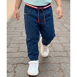 Babyhug Denim Full Length Washed Jogger - Navy Blue