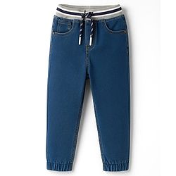 Babyhug Denim Full Length Washed Jogger - Navy Blue