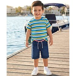Babyhug Cotton Denim Knee Length Washed Jamaican - Navy Blue