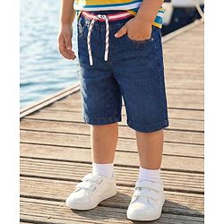 Babyhug Cotton Denim Knee Length Washed Jamaican - Navy Blue