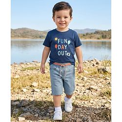 Babyhug Cotton Denim Knee Length Washed Jamaican - Navy Blue