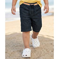 Babyhug Cotton Denim Knee Length Washed Jamaican - Navy Blue