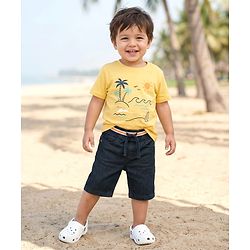 Babyhug Cotton Denim Knee Length Washed Jamaican - Navy Blue