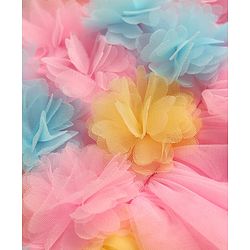 Babyhug Mesh Woven Sleeveless Fit & Flare Party Dress with Floral Applique - Pink Yellow & Blue