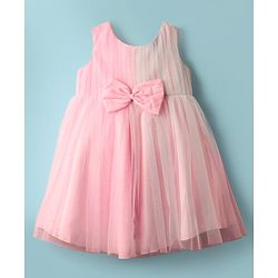 Babyhug Sleeveless Glitter Mesh Party Dress With Bow - Pink