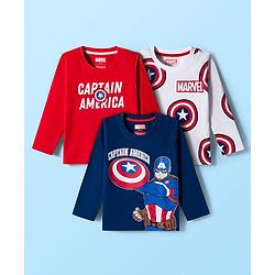 Babyhug Marvel Single Jersey Knit Full Sleeves T-Shirts with Avengers & Captain America Graphic Pack of 3 - Red Navy Blue & White