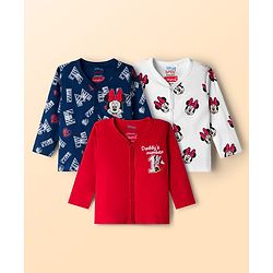 Babyhug Disney Interlock Knit Full Sleeves Jhablas With Minnie Mouse Print Pack Of 3 - Navy Blue Red & White