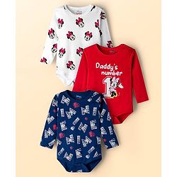 Babyhug Disney Inyterlock Knit Full Sleeve Onesies with  Minnie Mouse Graphics Pack of 3 - Red White & Blue