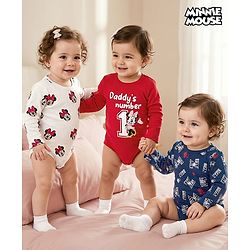 Babyhug Disney Inyterlock Knit Full Sleeve Onesies with  Minnie Mouse Graphics Pack of 3 - Red White & Blue